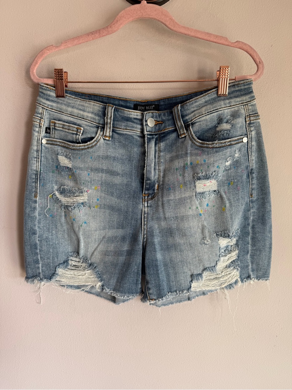 Judy Blue Faded Light Blue Distressed Denim Shorts w